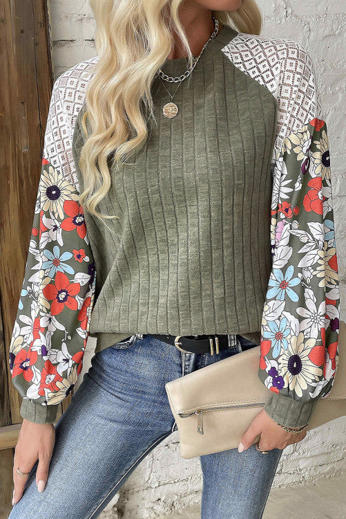 Laurel Green Floral Patchwork Long Sleeve